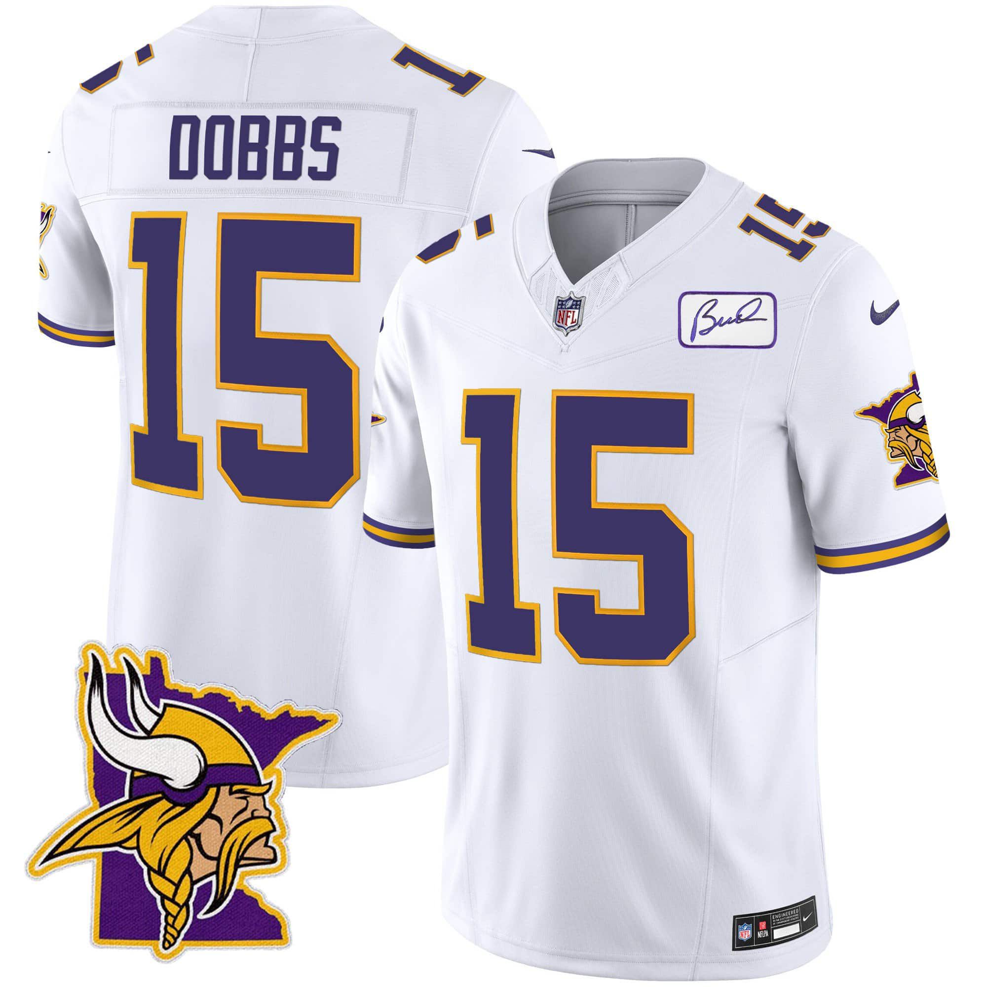 Men Minnesota Vikings #15 Dobbs White 2024 Nike Patch Classic Limited NFL Jersey